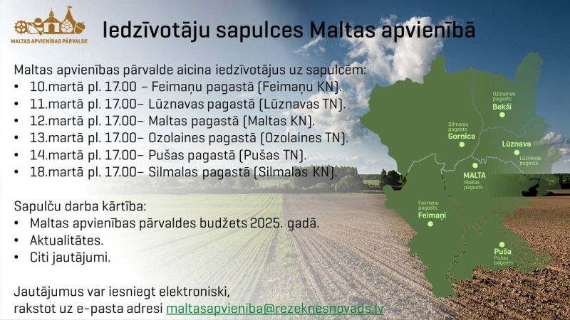 Maltas apvienības pārvalde aicina iedzīvotājus uz sapulcēm