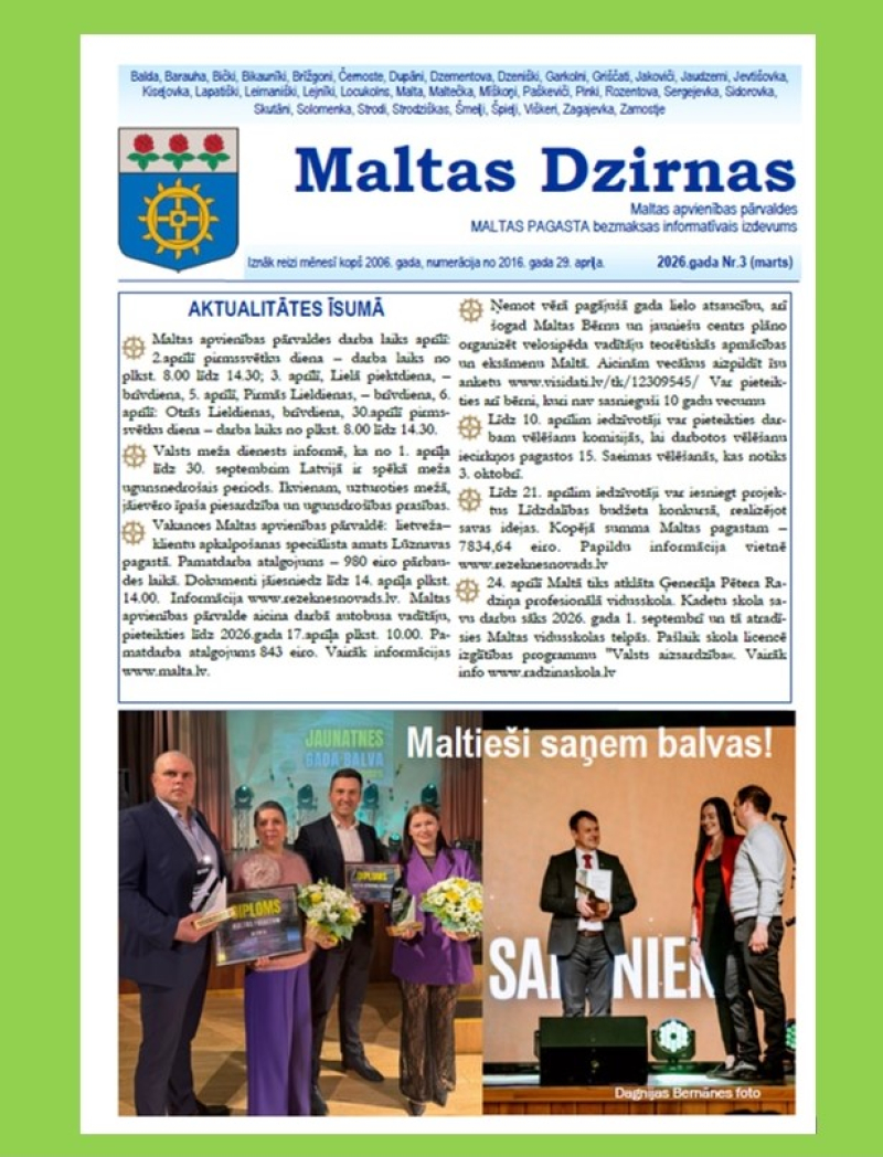 Informatīvā izdevuma "Maltas Dzirnas" marta numurs