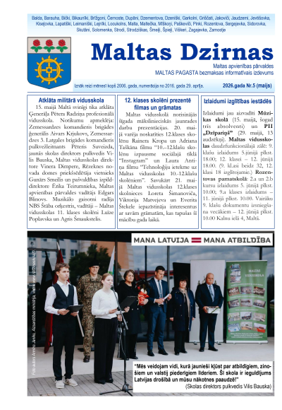 Informatīvā izdevuma "Maltas Dzirnas" maija numurs